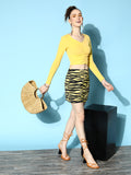 Yellow Full Sleeve Ruched V Neck Top