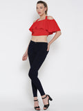 Red Frilled Strappy Crop Top5