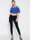Blue Frilled Strappy Crop Top2