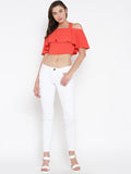 Coral Frilled Strappy Crop Top5