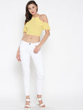 Yellow Frilled Cold Shoulder Crop Top2