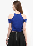 Royal Blue Textured Cold Shoulder Crop Top4