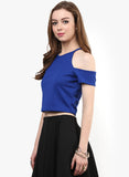 Royal Blue Textured Cold Shoulder Crop Top2