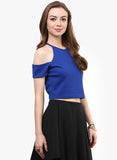 Royal Blue Textured Cold Shoulder Crop Top5