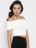 White Bow Front Bardot Crop Top6
