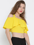 Yellow Frilled Strappy Crop Top2
