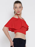 Red Frilled Strappy Crop Top6