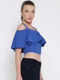 Blue Frilled Strappy Crop Top3