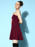 Maroon Lace up Back Bodycon Dress