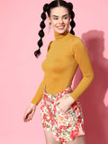 Mustard High Neck Full Sleeve Bodycon Top