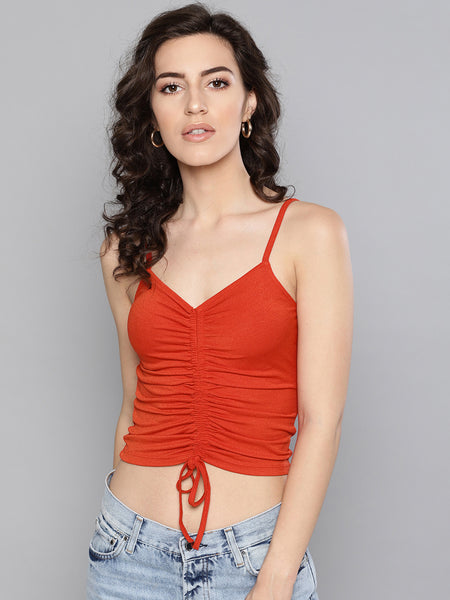 Red Rouched Sleeveless Crop Top1