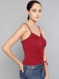 Maroon Rouched Sleeveless Crop Top5