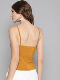 Mustard Rouched Sleeveless Crop Top2