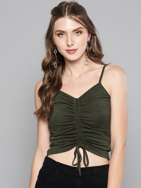 Olive Rouched Sleeveless Crop Top1