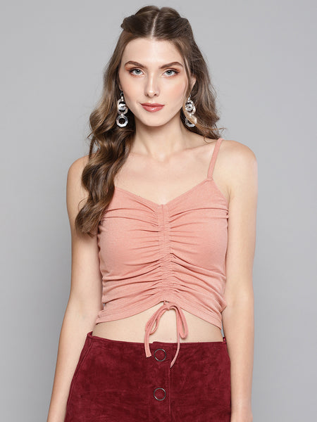 Salmon Rouched Sleeveless Crop Top1