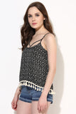 Black and White Print Lace Hemmed Boho Strappy Crop Top3