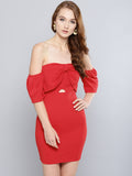 Red Cutout Bodycon Bow Bardot Dress1