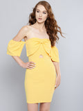 Yellow Cutout Bodycon Bow Bardot Dress3