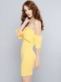 Yellow Cutout Bodycon Bow Bardot Dress4