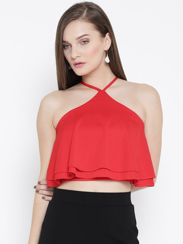 Red Halter Frilled Top1