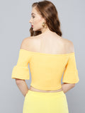 Yellow Sleeve Frilled Sleeve Bardot Crop Top5