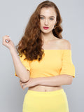 Yellow Sleeve Frilled Sleeve Bardot Crop Top1