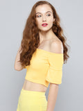 Yellow Sleeve Frilled Sleeve Bardot Crop Top3