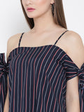 Blue and Red Striped Bow Tie Cold Shoulder Top5