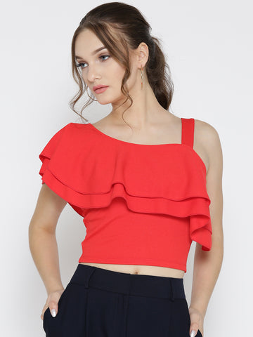 Red One Shoulder Frilled Top1