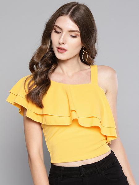 Yellow One Shoulder Frilled Top1