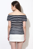 Blue and White Striped Layered Bardot Top5