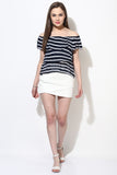Blue and White Striped Layered Bardot Top2