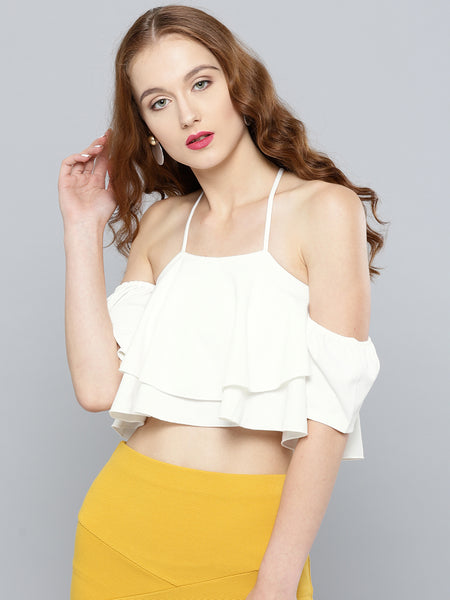 White Layered Frilled Cold Shoulder Top1