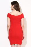 Red Textured Bandage Bardot Dress5