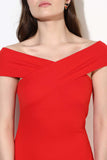 Red Textured Bandage Bardot Dress6