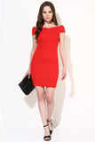 Red Textured Bandage Bardot Dress2