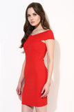 Red Textured Bandage Bardot Dress3