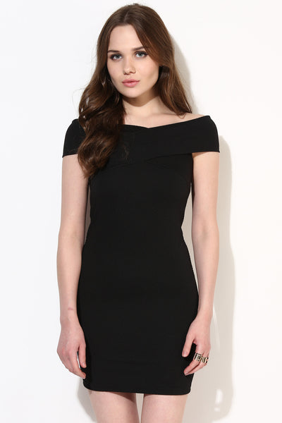 Black Textured Bandage Bardot Dress1