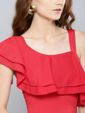 Red One Shoulder Frilled Bodycon Dress3