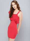 Red One Shoulder Frilled Bodycon Dress5