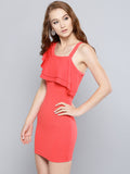 Coral One Shoulder Frilled Bodycon Dress4