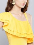 Yellow One Shoulder Frilled Bodycon Dress3