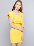 Yellow One Shoulder Frilled Bodycon Dress4