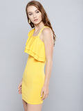 Yellow One Shoulder Frilled Bodycon Dress5