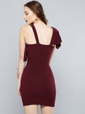Maroon One Shoulder Frilled Bodycon Dress2