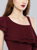 Maroon One Shoulder Frilled Bodycon Dress3
