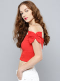 Red Shoulder Bow Bardot Top4