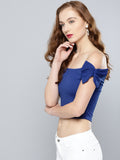 Royal Blue Shoulder Bow Bardot Top4