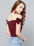 Maroon Shoulder Bow Bardot Top1