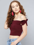 Maroon Shoulder Bow Bardot Top4